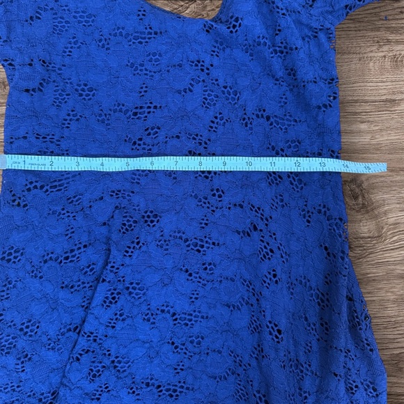 FREE PEOPLE Navy Blue Lace Fit & Flare Mini Dress Scoop Neck 3/4 Sleeve Size M - Picture 10 of 11